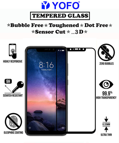 YOFO HD D+ Edge to Edge Full Screen Coverage Tempered Glass for Redmi Note 6Pro - Full Glue Gorilla Glass (Black)