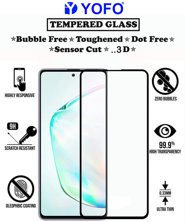 YOFO HD D+ Edge to Edge Full Screen Coverage Tempered Glass for Samsung Note 10 Lite - Full Glue Gorilla Glass (Black)