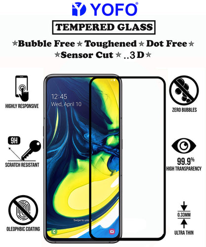 YOFO HD D+ Edge to Edge Full Screen Coverage Tempered Glass for Samsung A80 / A90 - Full Glue Gorilla Glass (Black)