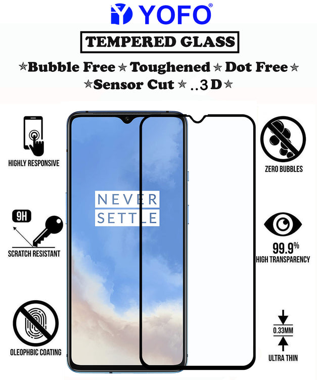 YOFO HD D+ Edge to Edge Full Screen Coverage Tempered Glass for OnePlus 7- Full Glue Gorilla Glass (Black)