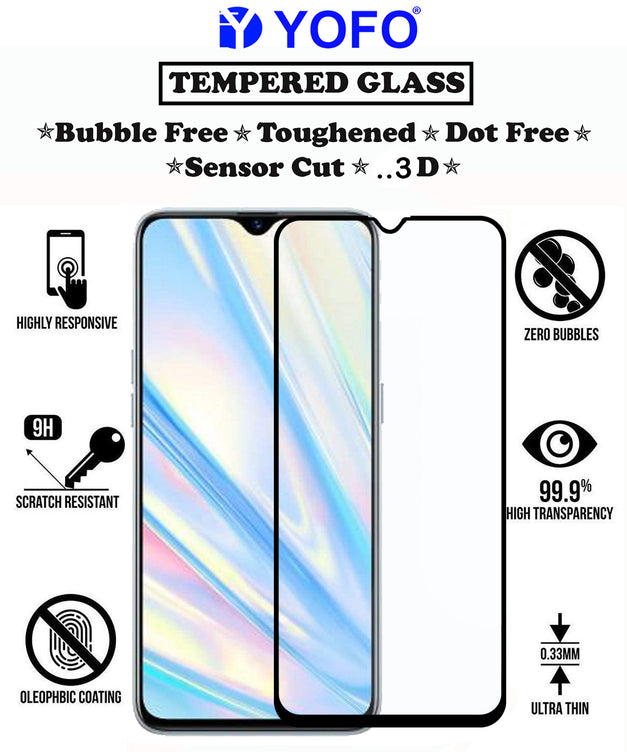 YOFO HD D+ Edge to Edge Full Screen Coverage Tempered Glass for Realme 5 Pro - Full Glue Gorilla Glass (Black)