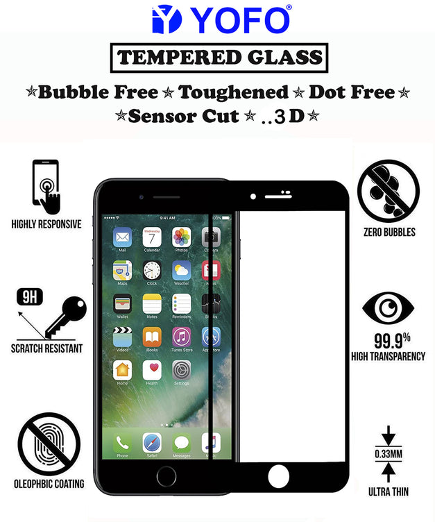YOFO HD D+ Edge to Edge Full Screen Coverage Tempered Glass for iPhone 7 Plus / 8 Plus- Full Glue Gorilla Glass (Black)