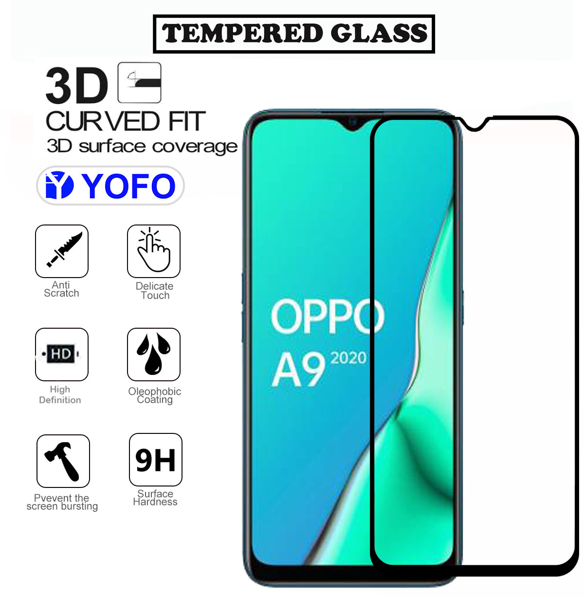 DD SON case friendly tempered Glass for Oppo A5 2020/Oppo A9 2020 [Full  screen Coverage except Edges] : : Electronics