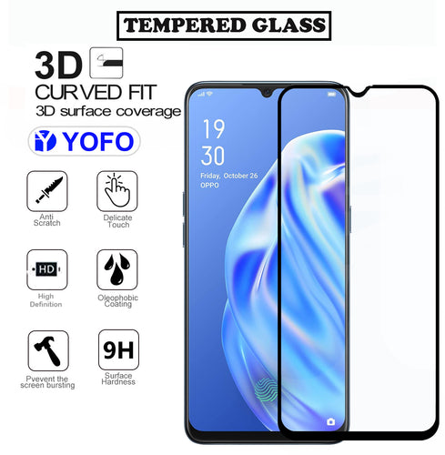 YOFO HD D+ Edge to Edge Full Screen Coverage Tempered Glass for Oppo F15 - Full Glue Gorilla Glass (Black)