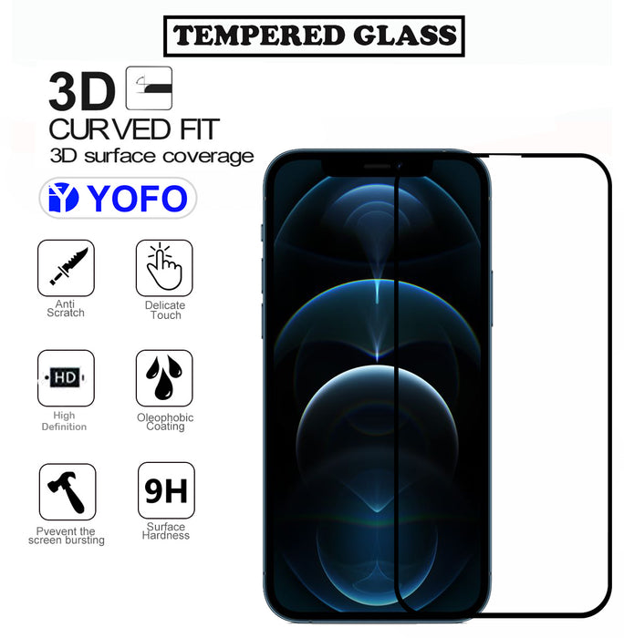 YOFO HD D+ Edge to Edge Full Screen Coverage Tempered Glass for iPhone 12 Mini - Full Glue Gorilla Glass (Black)