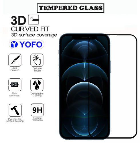 YOFO HD D+ Edge to Edge Full Screen Coverage Tempered Glass for iPhone 12 Pro Max- Full Glue Gorilla Glass (Black)