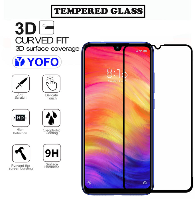 YOFO HD D+ Edge to Edge Full Screen Coverage Tempered Glass for Redmi 7, Redmi Note 7 Pro - Full Glue Gorilla Glass (Black)