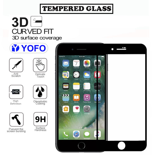 YOFO HD D+ Edge to Edge Full Screen Coverage Tempered Glass for iPhone 7 Plus / 8 Plus- Full Glue Gorilla Glass (Black)