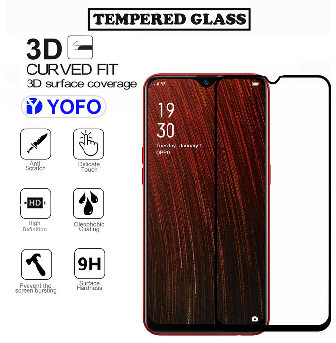 YOFO HD D+ Edge to Edge Full Screen Coverage Tempered Glass for Oppo A5s - Full Glue Gorilla Glass (Black)