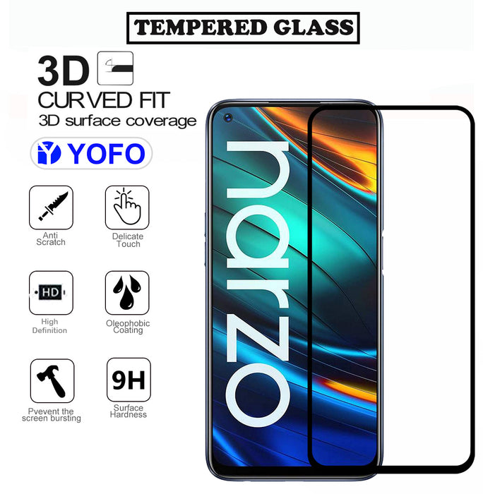 YOFO HD D+ Edge to Edge Full Screen Coverage Tempered Glass for Realme Narzo 20 Pro - Full Glue Gorilla Glass (Black)