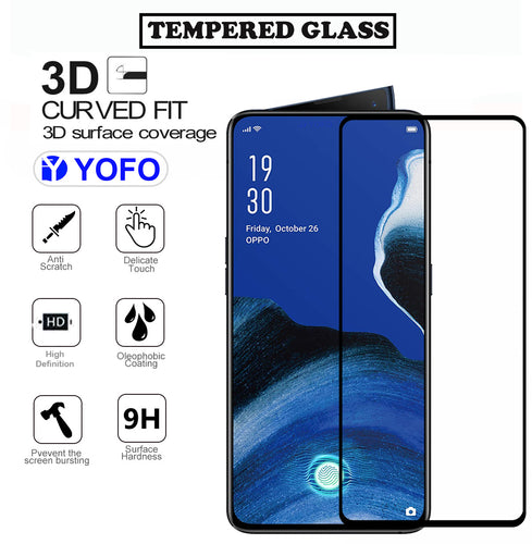 YOFO HD D+ Edge to Edge Full Screen Coverage Tempered Glass for Oppo Reno 2 - Full Glue Gorilla Glass (Black)
