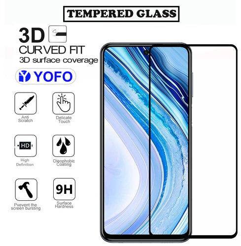 YOFO HD D+ Edge to Edge Full Screen Coverage Tempered Glass for Redmi Note 9 Pro / Redmi Note 9 Pro Max / Poco M2 Pro - Full Glue Gorilla Glass (Black)