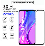 YOFO HD D+ Edge to Edge Full Screen Coverage Tempered Glass for Redmi 9 Prime - Full Glue Gorilla Glass (Black)