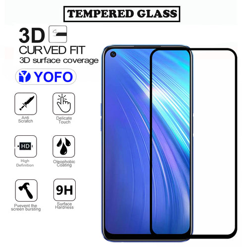YOFO HD D+ Edge to Edge Full Screen Coverage Tempered Glass for Realme 6 / 6i / 6s - Full Glue Gorilla Glass (Black)