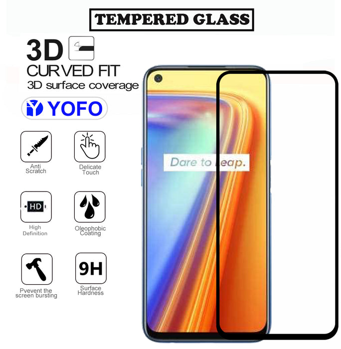 YOFO HD D+ Edge to Edge Full Screen Coverage Tempered Glass for Realme 7 - Full Glue Gorilla Glass (Black)