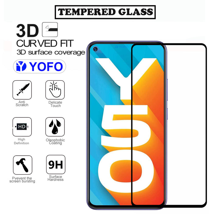 YOFO HD D+ Edge to Edge Full Screen Coverage Tempered Glass for Vivo Y50 - Full Glue Gorilla Glass (Black)