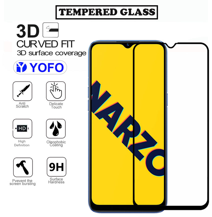 YOFO HD D+ Edge to Edge Full Screen Coverage Tempered Glass for Realme Narzo 10A - Full Glue Gorilla Glass (Black)