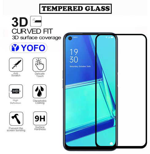YOFO HD D+ Edge to Edge Full Screen Coverage Tempered Glass for Oppo A52 - Full Glue Gorilla Glass (Black)