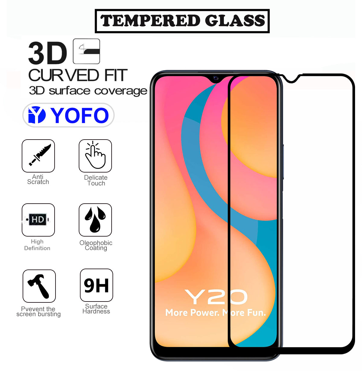 Cush tush Tempered Glass Guard for VIVO Y21, VIVO Y20, VIVO Y33