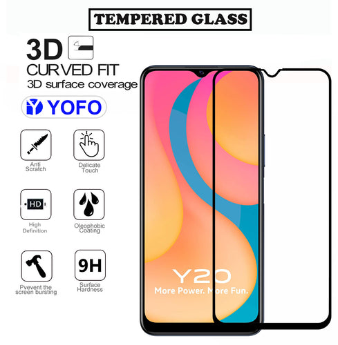 YOFO HD D+ Edge to Edge Full Screen Coverage Tempered Glass for Vivo Y20 / Y20i - Full Glue Gorilla Glass (Black)