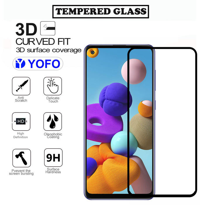 YOFO HD D+ Edge to Edge Full Screen Coverage Tempered Glass for Samsung A21s - Full Glue Gorilla Glass (Black)