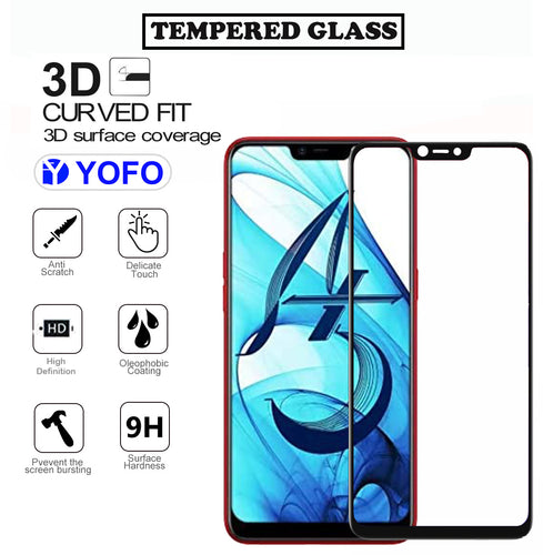 YOFO HD D+ Edge to Edge Full Screen Coverage Tempered Glass for Oppo A5 - Full Glue Gorilla Glass (Black)