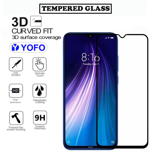 YOFO HD D+ Edge to Edge Full Screen Coverage Tempered Glass for Redmi Note 8 - Full Glue Gorilla Glass (Black)