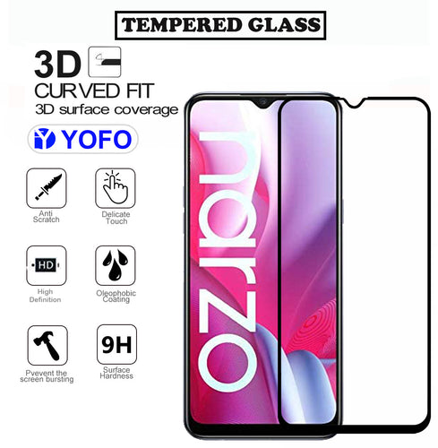 YOFO HD D+ Edge to Edge Full Screen Coverage Tempered Glass for Narzo 20 A - Full Glue Gorilla Glass (Black)