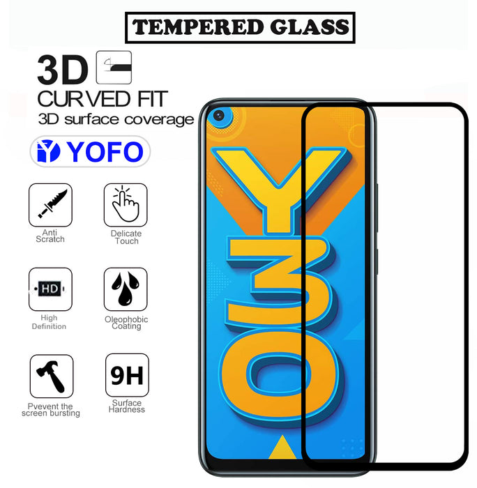 YOFO HD D+ Edge to Edge Full Screen Coverage Tempered Glass for Vivo Y30 - Full Glue Gorilla Glass (Black)