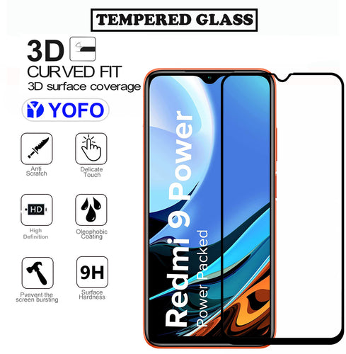YOFO HD D+ Edge to Edge Full Screen Coverage Tempered Glass for Mi Redmi 9 Power - Full Glue Gorilla Glass (Black)