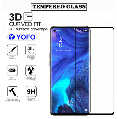 YOFO Curve Full Glue Edge to Edge Full Screen Coverage Tempered Glass for Oppo Reno 4 Pro - Full Glue Gorilla Glass (Black)
