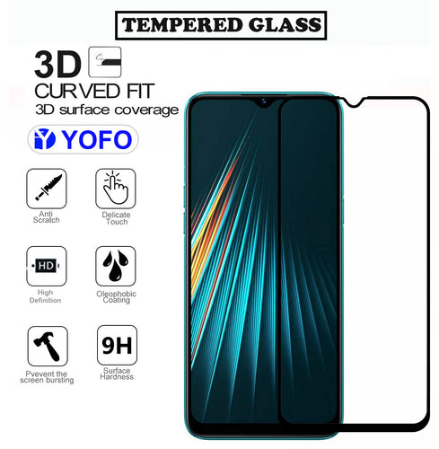 YOFO HD D+ Edge to Edge Full Screen Coverage Tempered Glass for Realme 5, 5i, 5s - Full Glue Gorilla Glass (Black)