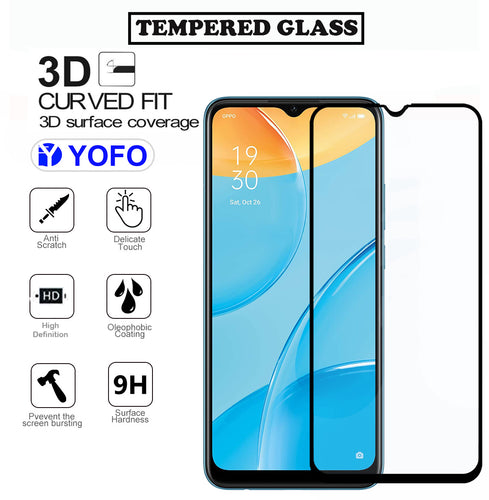 YOFO HD D+ Edge to Edge Full Screen Coverage Tempered Glass for Oppo A15 - Full Glue Gorilla Glass (Black)
