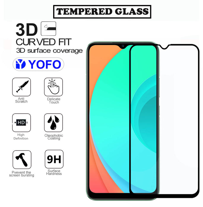 YOFO HD D+ Edge to Edge Full Screen Coverage Tempered Glass for Realme C15 - Full Glue Gorilla Glass (Black)