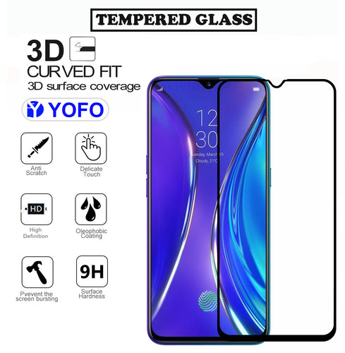 YOFO HD D+ Edge to Edge Full Screen Coverage Tempered Glass for Realme XT - Full Glue Gorilla Glass (Black)