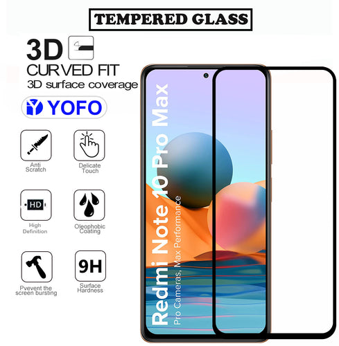 YOFO HD D+ Edge to Edge Full Screen Coverage Tempered Glass for Mi Redmi Note 10 Pro / Note 10 Pro Max - Full Glue Gorilla Glass (Black)
