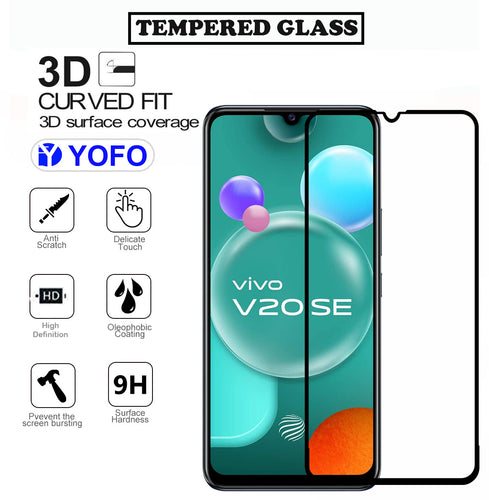 YOFO HD D+ Edge to Edge Full Screen Coverage Tempered Glass for Vivo V20 / V20 SE - Full Glue Gorilla Glass (Black)