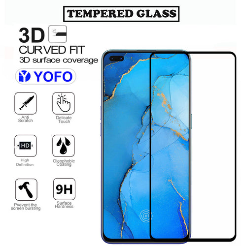 YOFO HD D+ Edge to Edge Full Screen Coverage Tempered Glass for Oppo Reno 3 Pro - Full Glue Gorilla Glass (Black)
