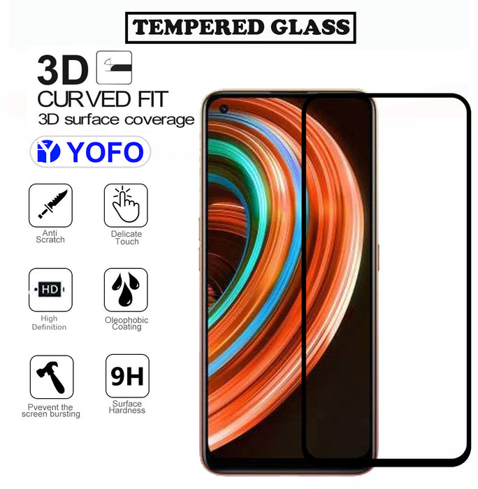 YOFO HD D+ Edge to Edge Full Screen Coverage Tempered Glass for Realme X7 Pro - Full Glue Gorilla Glass (Black)