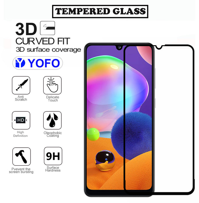 YOFO HD D+ Edge to Edge Full Screen Coverage Tempered Glass for Samsung A31 / A32 / A22 / M32 / F22 - Full Glue Gorilla Glass (Black)