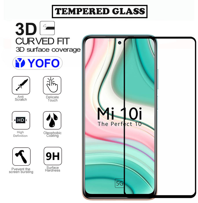 YOFO HD D+ Edge to Edge Full Screen Coverage Tempered Glass for Redmi 10i - Full Glue Gorilla Glass (Black)