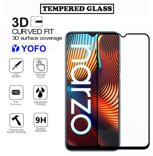 YOFO HD D+ Edge to Edge Full Screen Coverage Tempered Glass for Narzo 20 - Full Glue Gorilla Glass (Black)