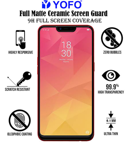 YOFO Anti Glare Matte Finish 9D Full Screen Ceramic Screen Protector for Oppo A3s / A5 /  Realme 2 / Realme C1 (Full Edge to Edge)