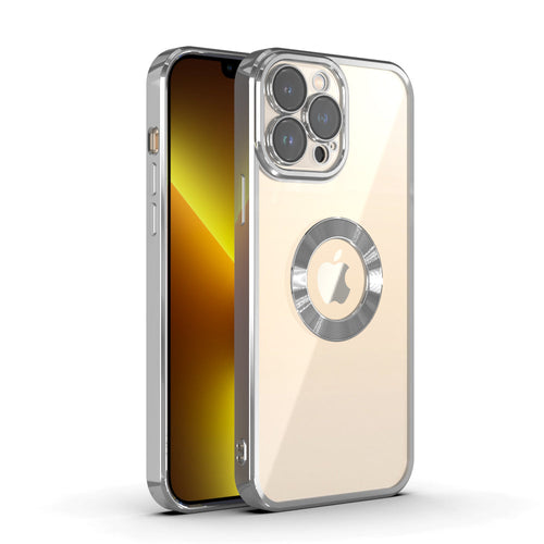 YOFO Electroplated Logo View Back Cover Case for Apple iPhone 14 Pro Max [6.7] (Transparent|Chrome|TPU+Polycarbonate)- GOLD