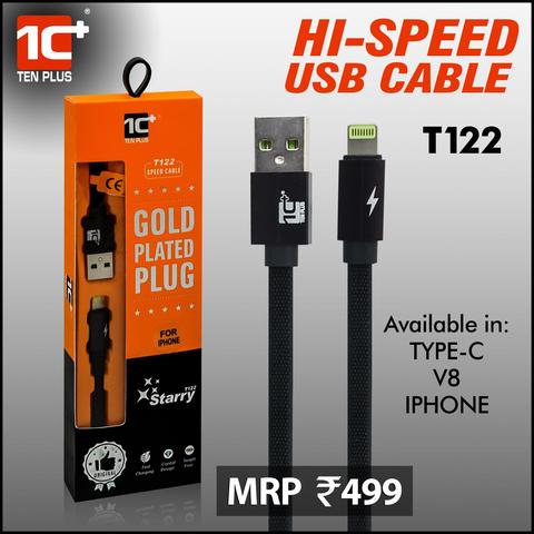 TENPLUS USB Data Cable - C Type | Fast Charge/Fast Sync (Silver) TP-122