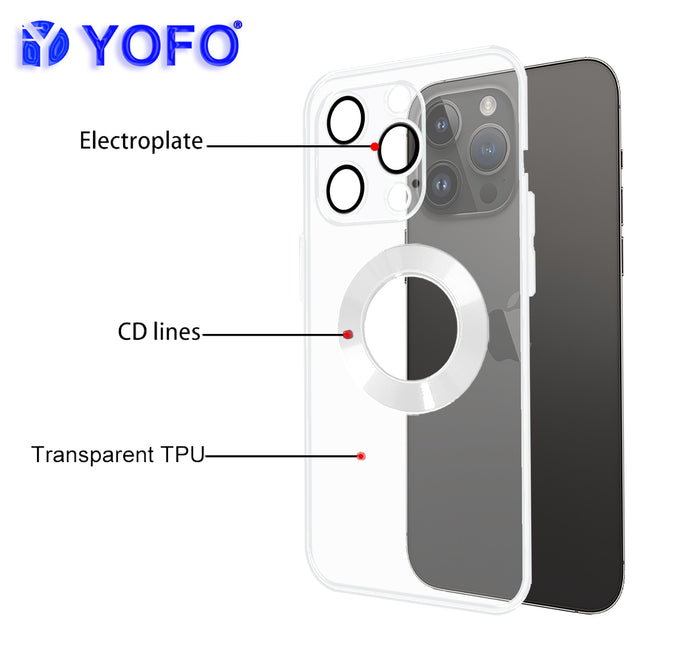 YOFO Electroplated Logo View Back Cover Case for Apple iPhone 14 Pro Max [6.7] (Transparent|Chrome|TPU+Polycarbonate) - Transparent