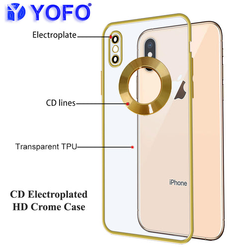 YOFO Electroplated Logo View Back Cover Case for Apple iPhone X / XS (Transparent|Chrome|TPU+Poly Carbonate) -GOLD