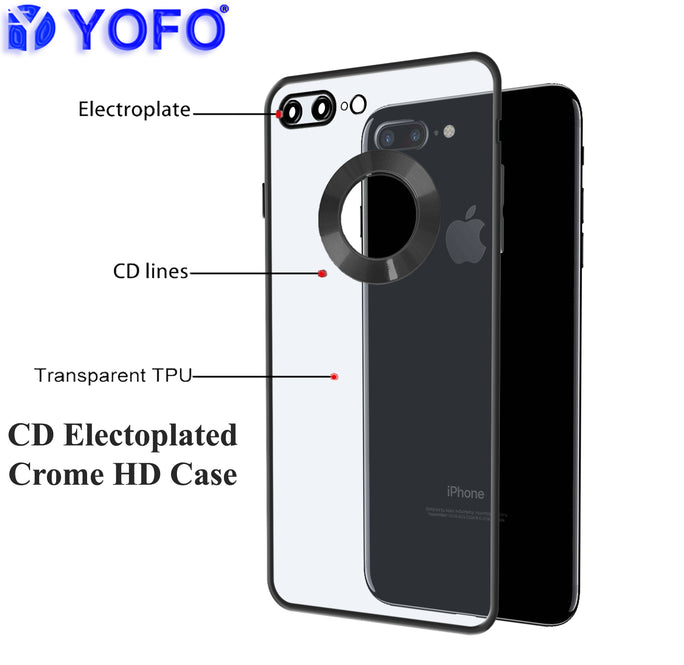 YOFO Electroplated Logo View Back Cover Case for Apple iPhone 7 Plus /  iPhone 8 Plus  (Transparent|Chrome|TPU+Poly Carbonate) - BLACK