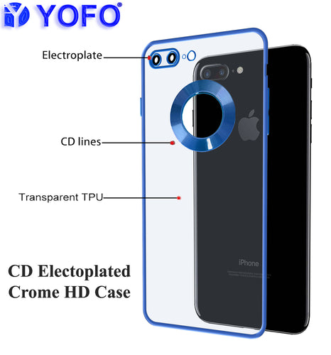 YOFO Electroplated Logo View Back Cover Case for Apple iPhone 7 Plus /  iPhone 8 Plus (Transparent|Chrome|TPU+Poly Carbonate) - BLUE