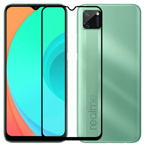 YOFO HD D+ Edge to Edge Full Screen Coverage Tempered Glass for Realme C11 - Full Glue Gorilla Glass (Black)
